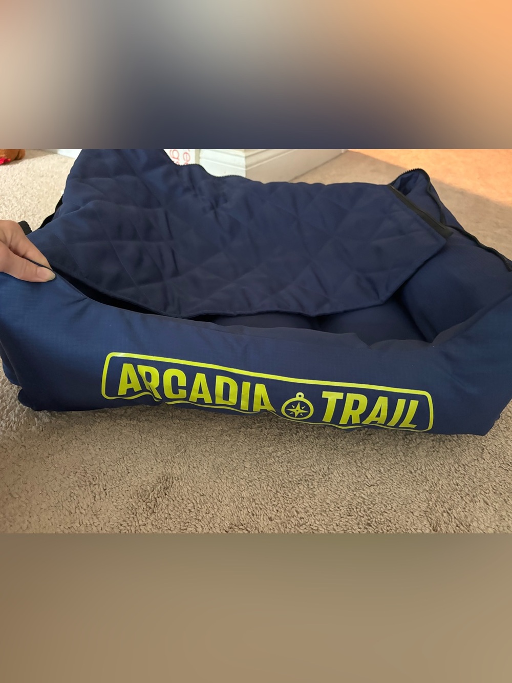 Arcadia Trail Covered Cuddler Dog Bed Navy Blue Cave Hooded Cozy Pet Bed - Picture 3 of 6